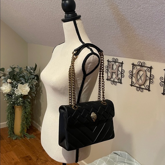 Kurt Geiger Black Quilted Shoulder Bag with Gold Hardware classic bird design. - Picture 6 of 7